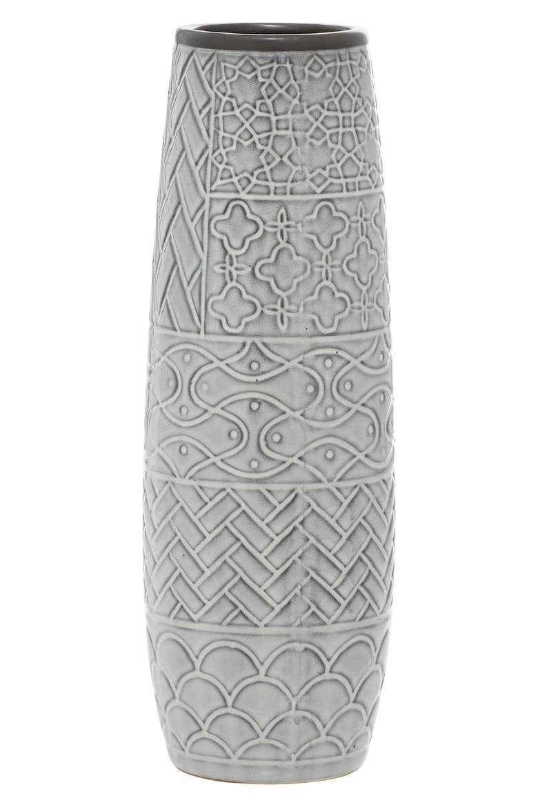 Gray Ceramic Vase with Varying Patterns, Main, color, GREY