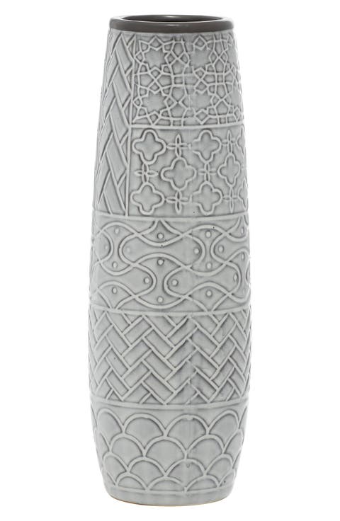 Gray Ceramic Vase with Varying Patterns