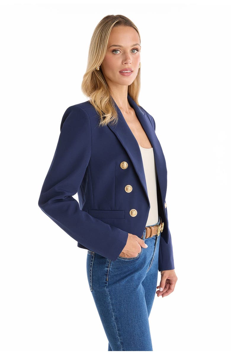 The Noli Shop Gabrielle Tweed Double Breasted Blazer, Alternate, color, Navy