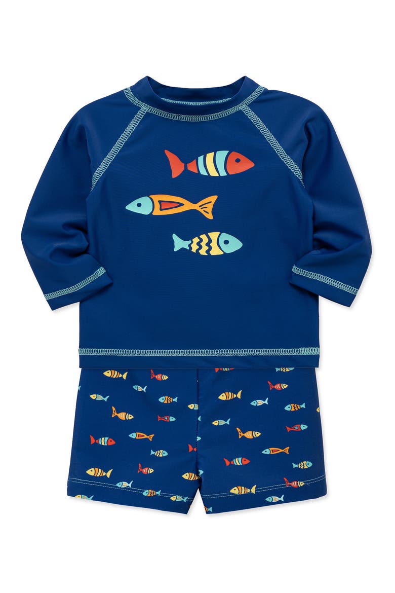 Fish UPF 50+ Rashguard Top & Bottoms Set, Alternate, color, BLUE