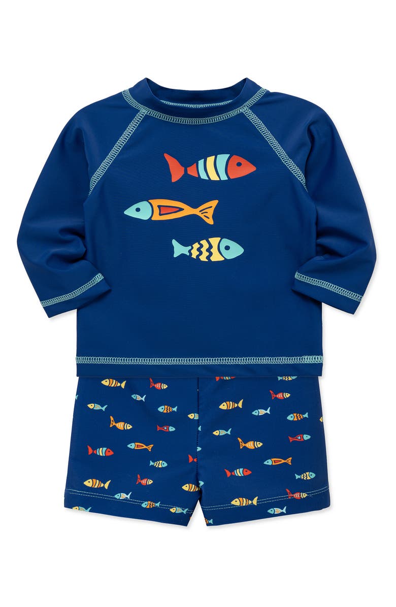 Little Me Fish UPF 50+ Rashguard Top & Bottoms Set, Alternate, color, Blue