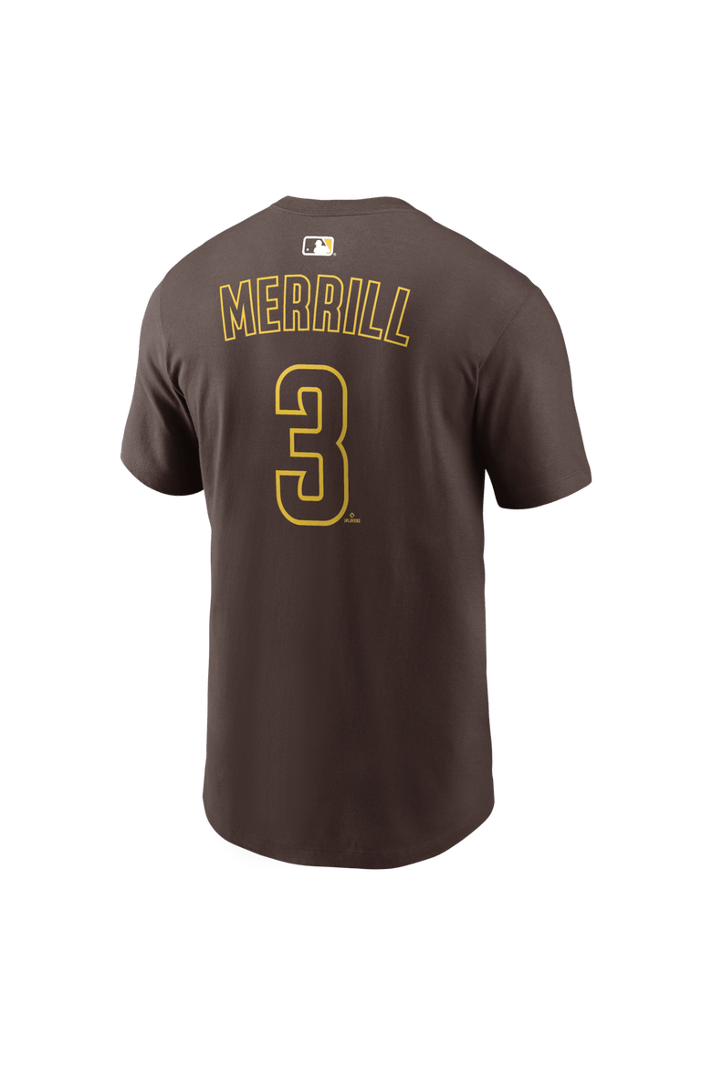 Men's Nike Jackson Merrill Brown San Diego Padres Name & Number T-Shirt, Alternate, color, Brown