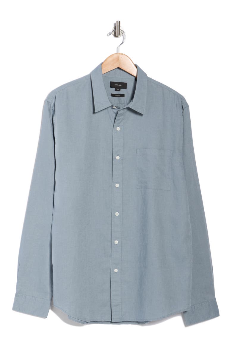 Classic Fit Linen Blend Button-Up Shirt, Alternate, color, CHALK BLUE