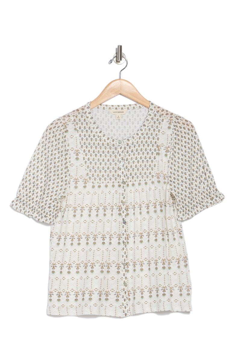 Lucky Brand Patterned Button-Up T-Shirt, Alternate, color, Cream Multi
