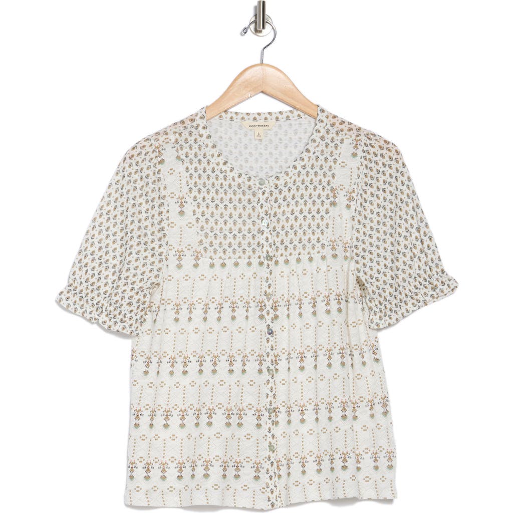 Lucky Brand Patterned Button-up T-shirt In Cream Multi