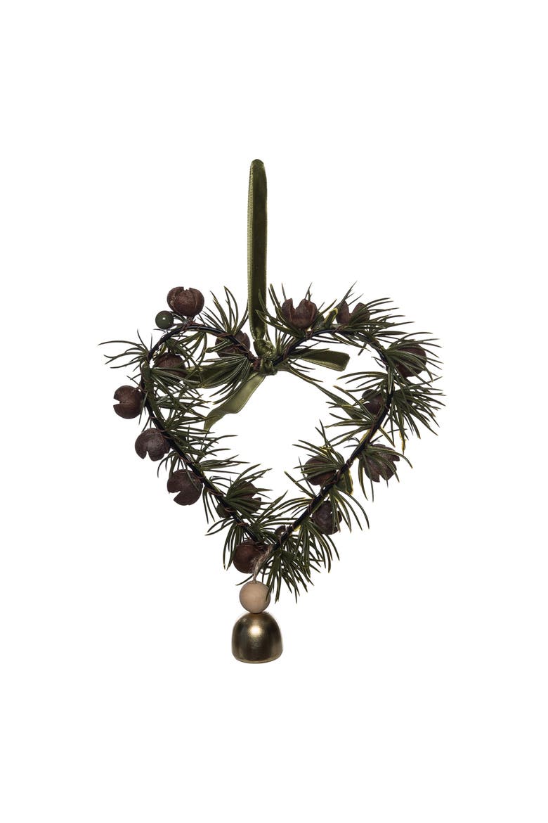 Green Berry Heart Wreath Christmas Tree Ornament, Alternate, color, Brown