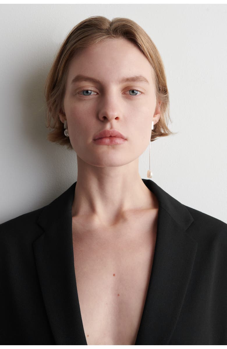 COS Mismatched Rectangular Pearl Drop Earrings, Main, color, Silver