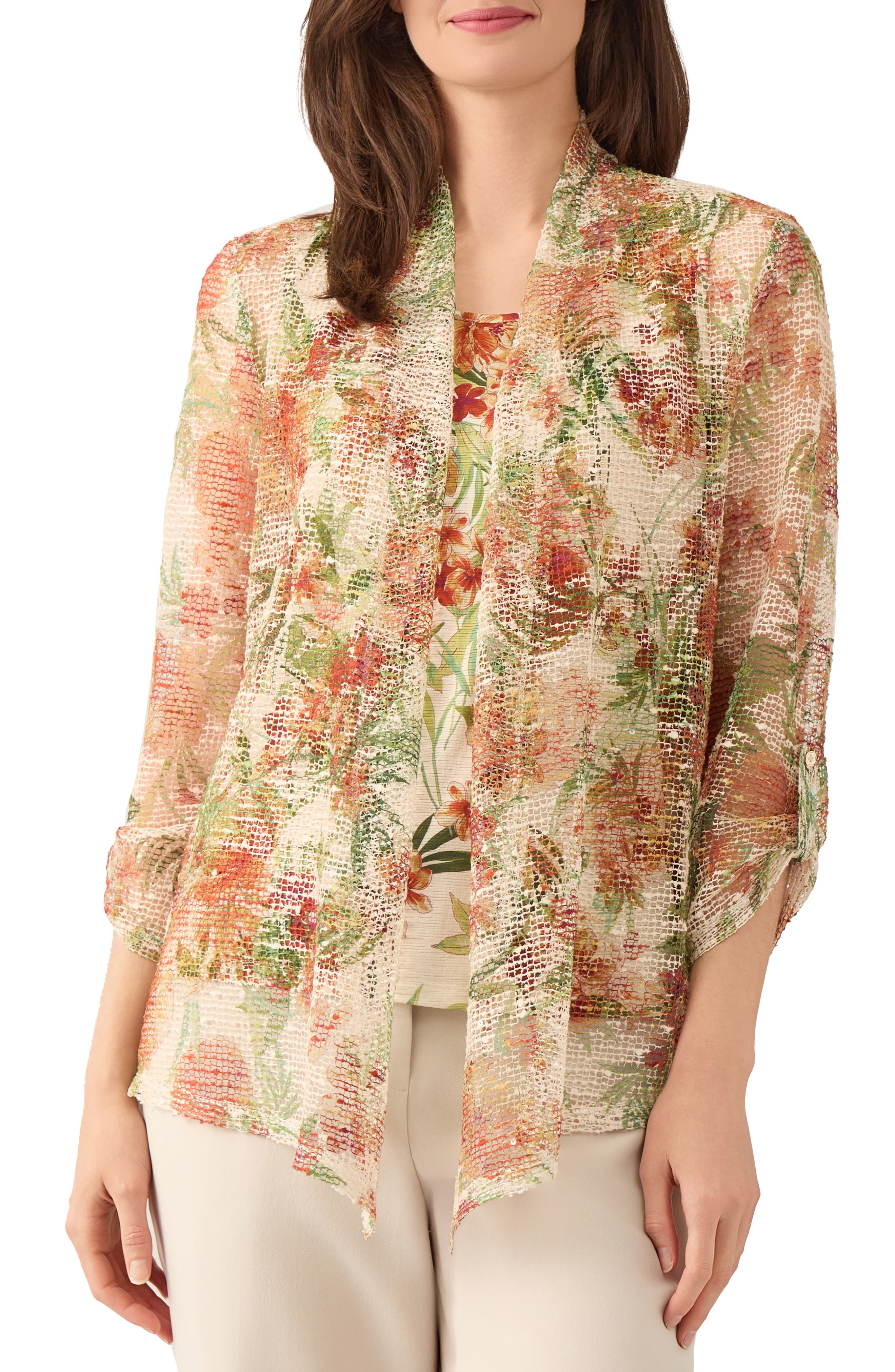 Floral Mesh Open Front Cardigan
