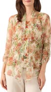 KASPER Floral Mesh Open Front Cardigan