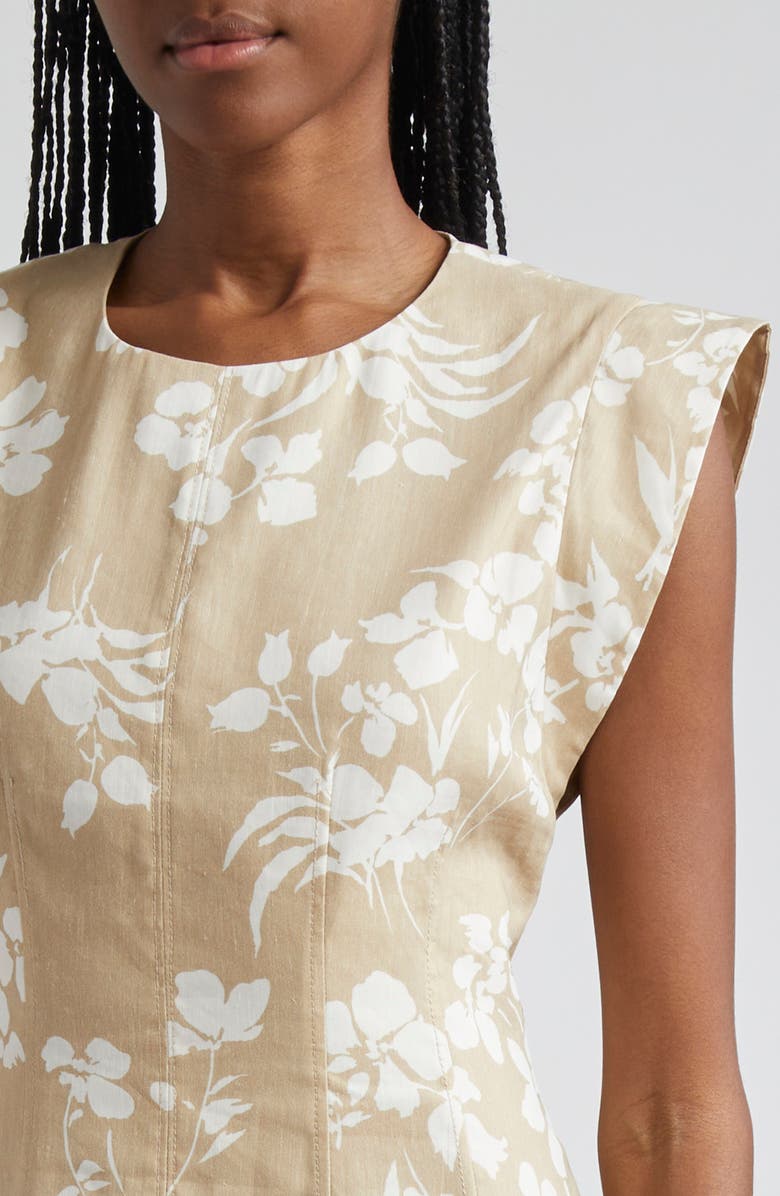 Veronica Beard Rosedale Floral Linen Blend Sheath Dress, Alternate, color, Stone Khaki/ Off White