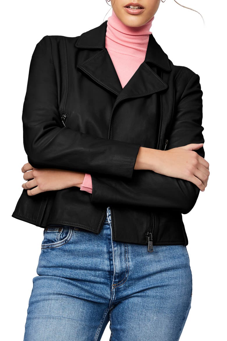 Leather Moto Jacket, Main, color, BLACK