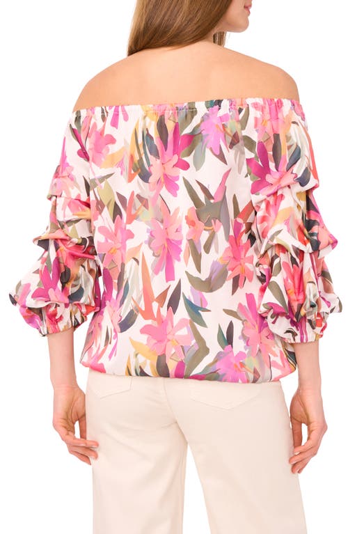 Vince Camuto Floral Off The Shoulder Balloon Sleeve Top In New Ivory