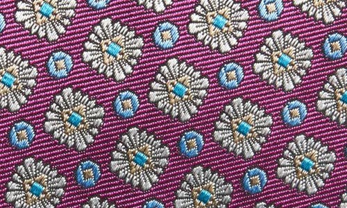 David Donahue Floral Geometric Medallion Silk Tie In Berry