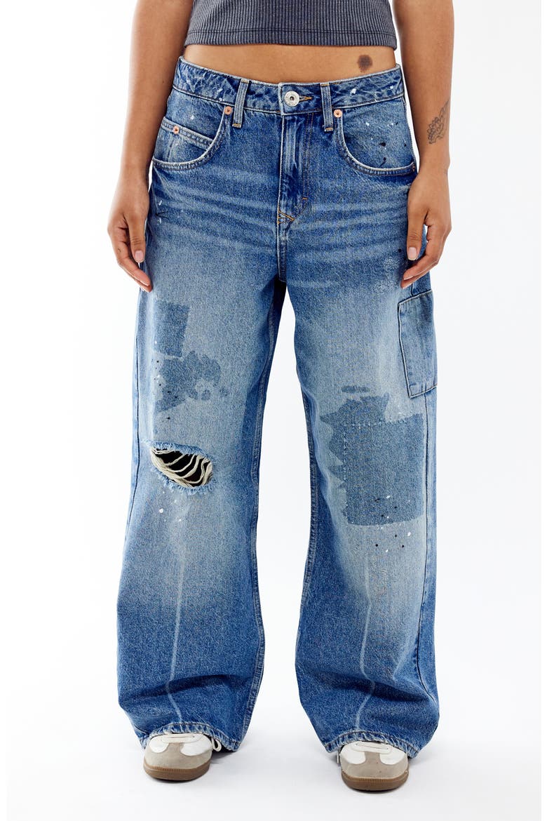 Jaya Rip & Repair Low Rise Wide Leg Jeans, Main, color, MID VINTAGE