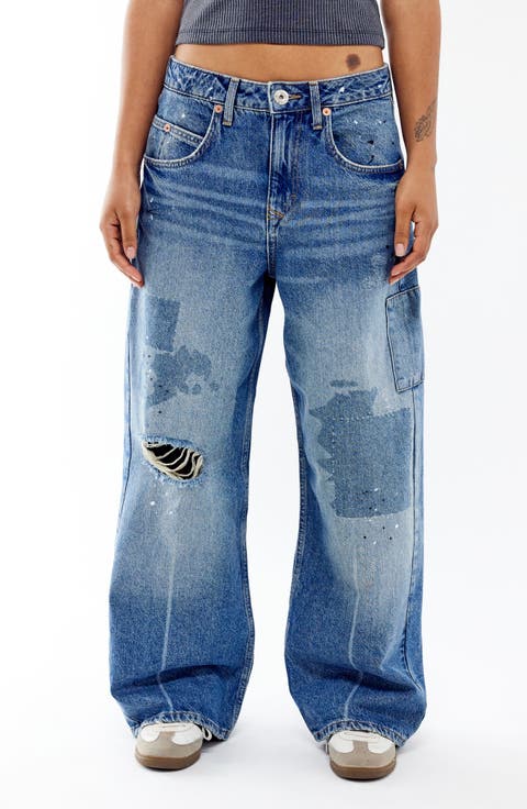 Jaya Rip & Repair Low Rise Wide Leg Jeans (Mid Vintage)