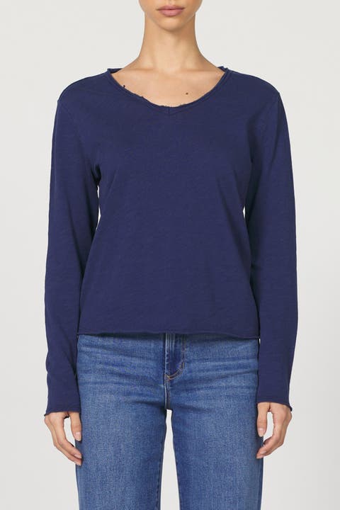 Vanya Long Sleeve V-Neck Slub Knit T-Shirt