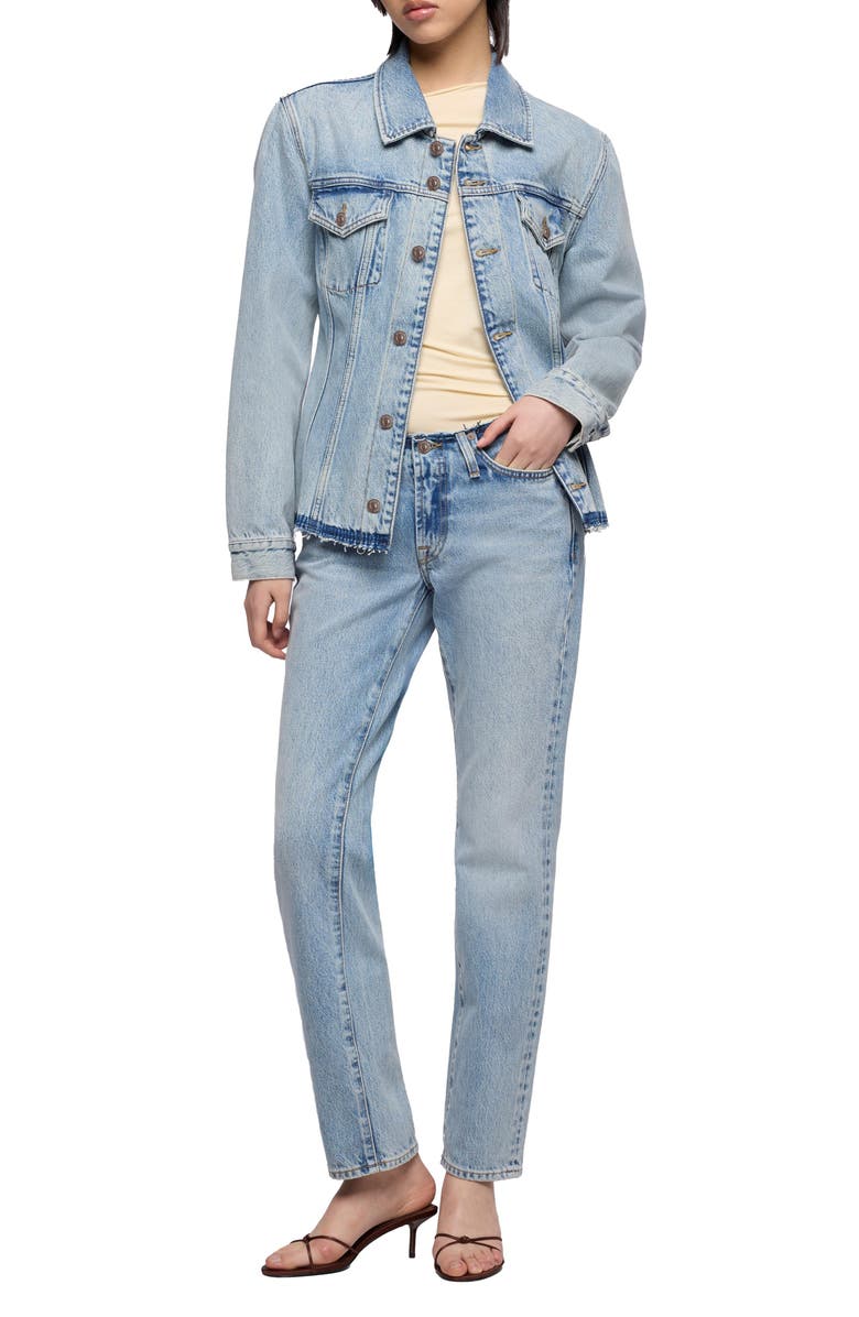 7 For All Mankind Cinched Release Fray Hem Denim Trucker Jacket, Alternate, color, Blue Erosion