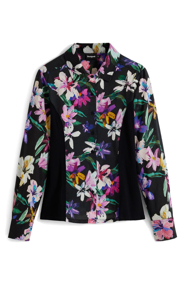 Desigual Floral Button-Up Shirt, Alternate, color, Black