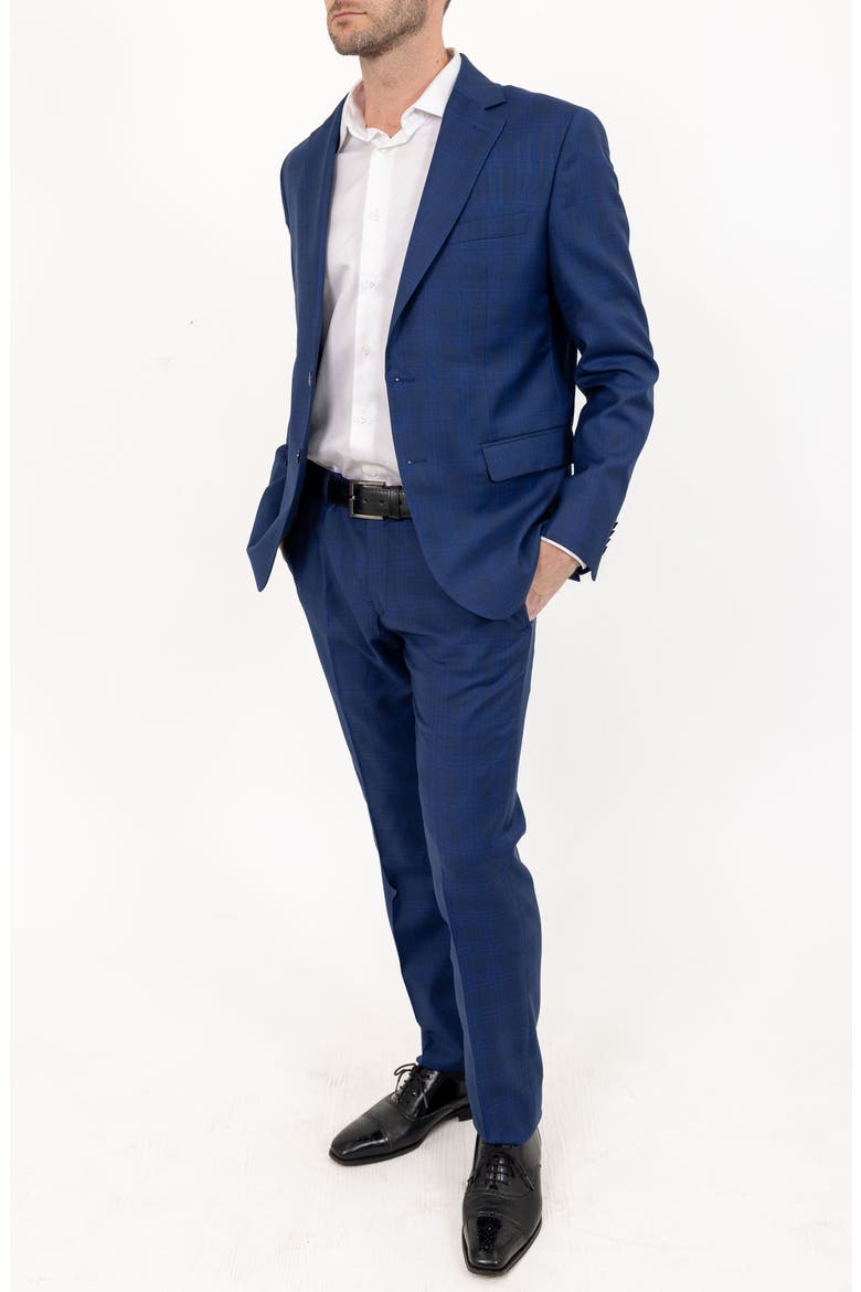 Tonal Plaid Stretch Wool Suit, Main, color, BLUE