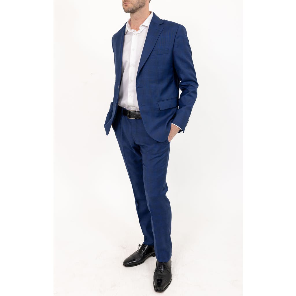 Pino By Pinoporte Tonal Plaid Stretch Wool Suit In Blue