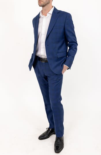 Pino By Pinoporte Tonal Plaid Stretch Wool Suit In Blue