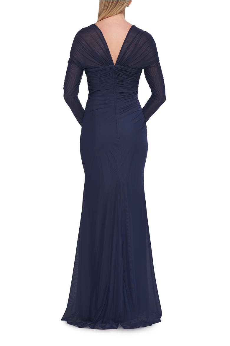 Long Sleeve Net Jersey Gown with Sweetheart Neckline, Alternate, color, Marine Blue