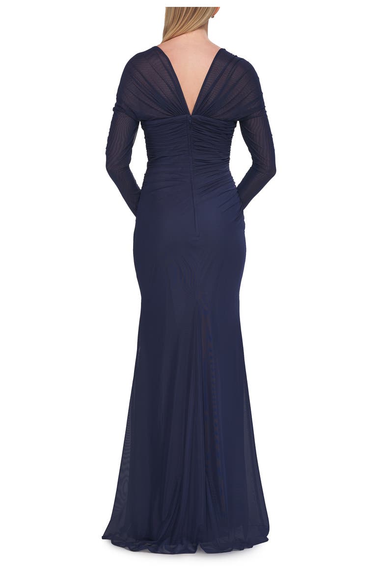 La Femme Long Sleeve Net Jersey Gown with Sweetheart Neckline, Alternate, color, Marine Blue