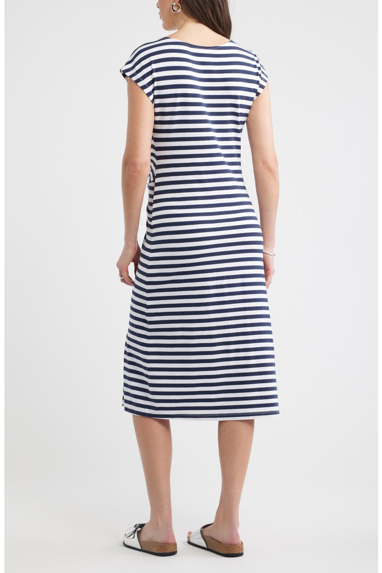 Twist Cotton Blend Knit Midi Dress, Alternate, color, NAVY STILL- WHITE CHARM STRIPE