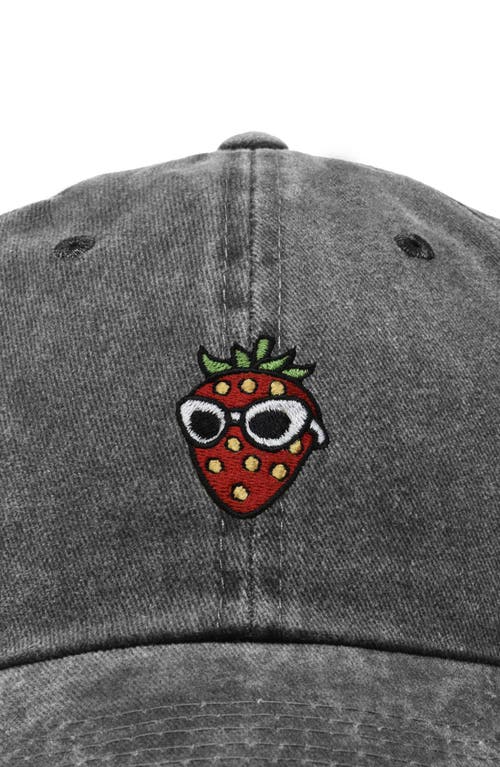 Dalix Strawberry Embroidered Casual Cap In Washed Black