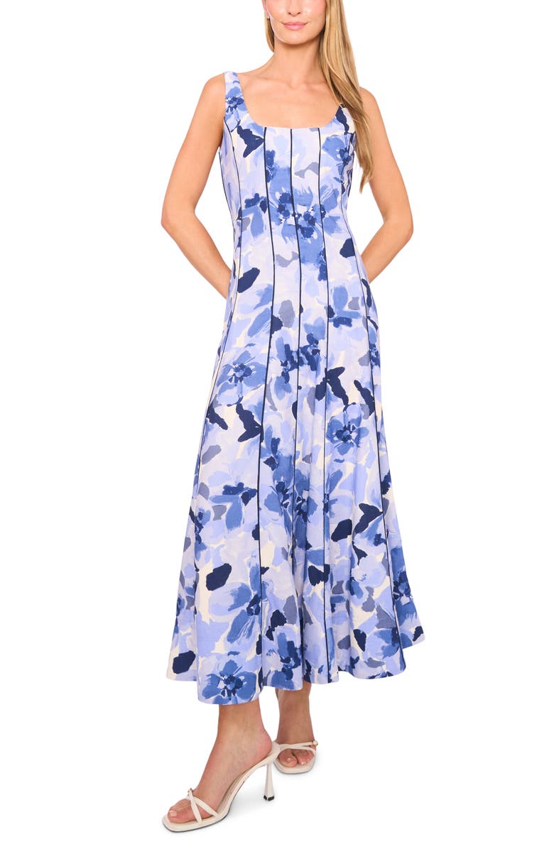 Halogen<sup>®</sup> Floral Pipe Detail Maxi Dress, Main, color, Moonlight Blue