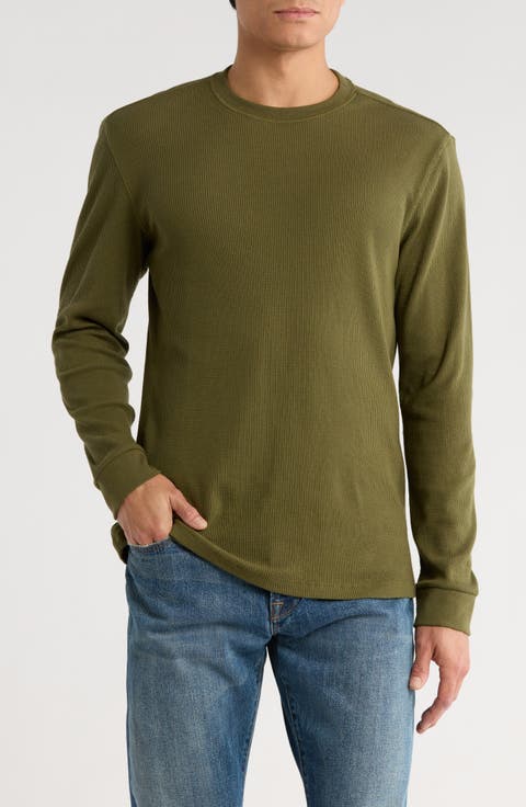 Crewneck Waffle Knit Long Sleeve T-Shirt