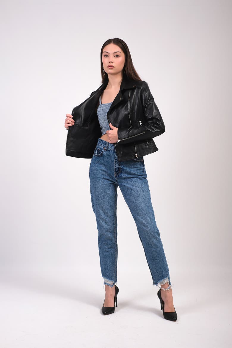 Charlotte Leather Jacket, Alternate, color, Black