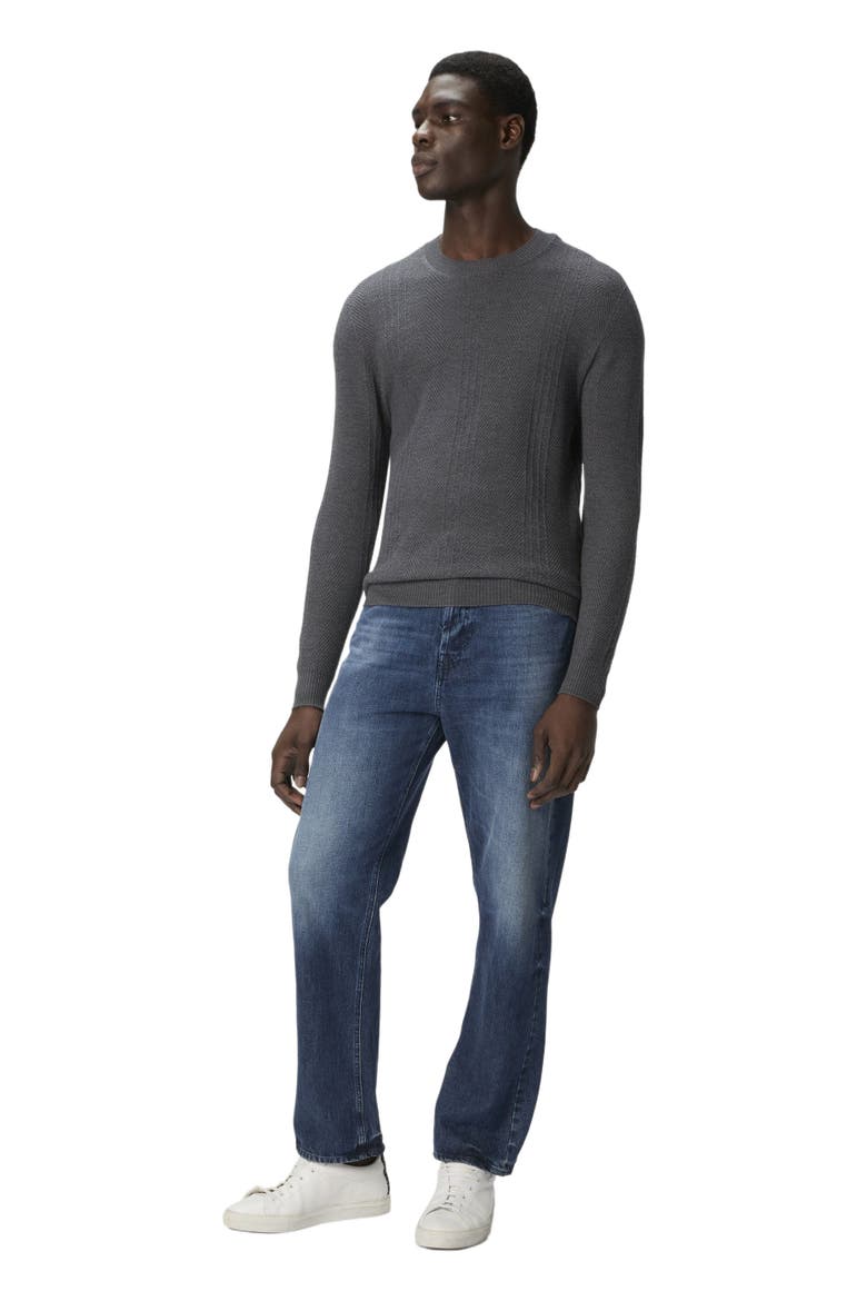 Crew Neck Sweater In Wool With Chevron Pattern, Main, color, Grey