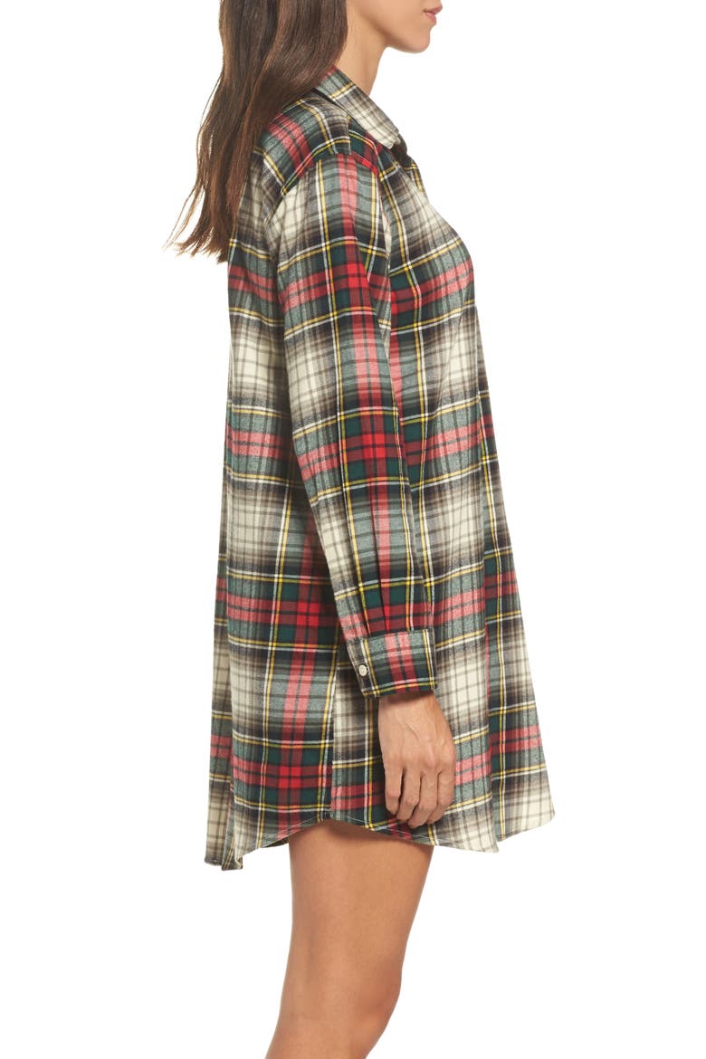 Flannel Sleep Shirt, Alternate, color, IVORY PLAID