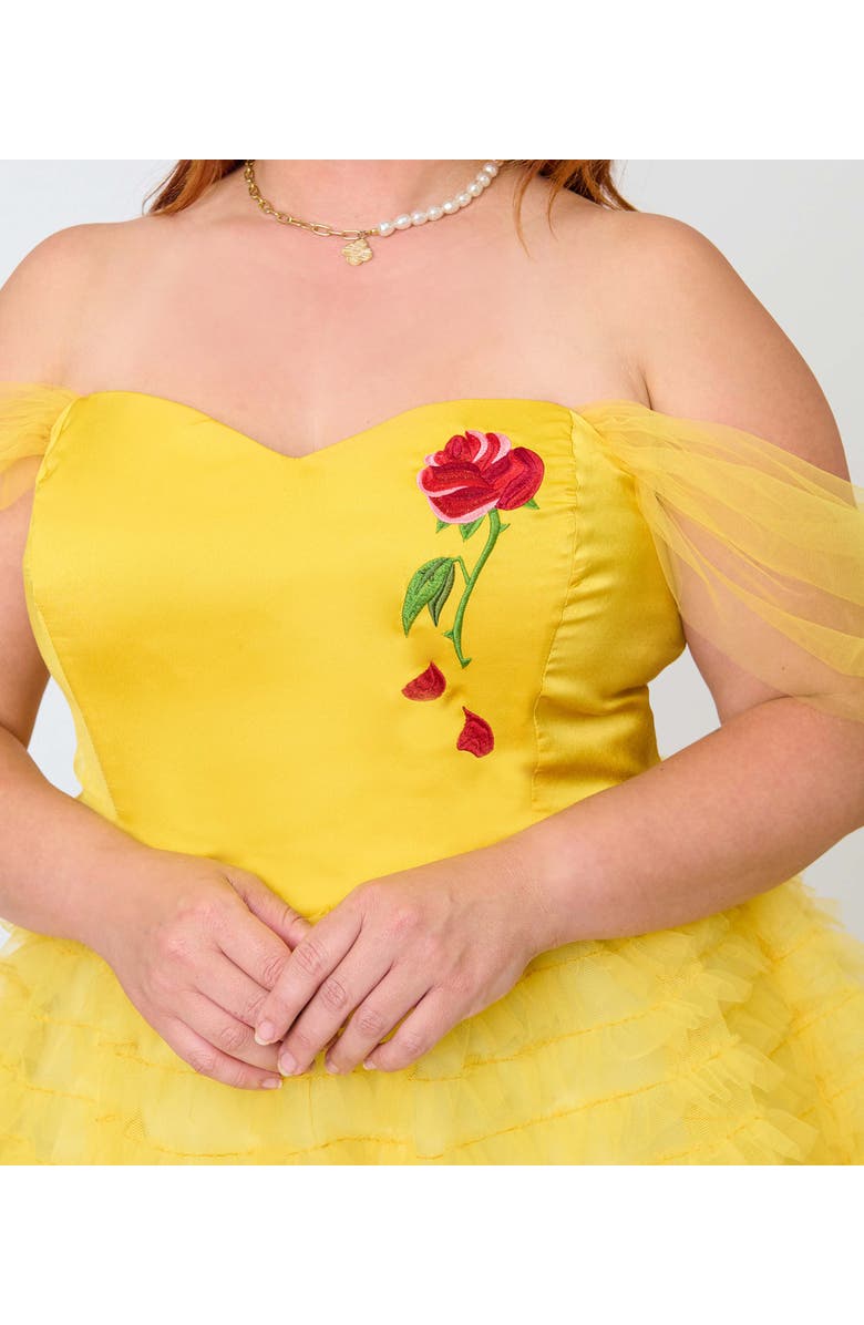 Unique Vintage Plus Size Tulle Off The Shoulder Swing Dress, Alternate, color, Yellow W/ Rose Embroidery