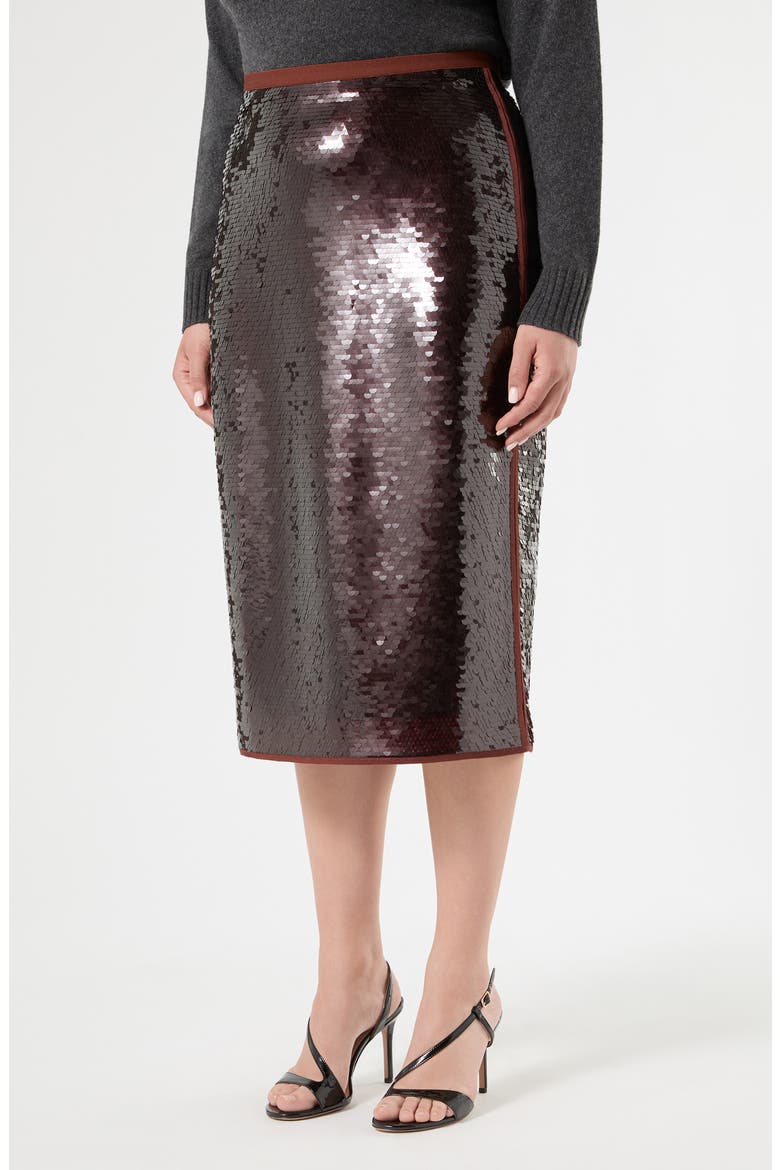 Jersey Sequin Midi Skirt, Main, color, BRICK RED