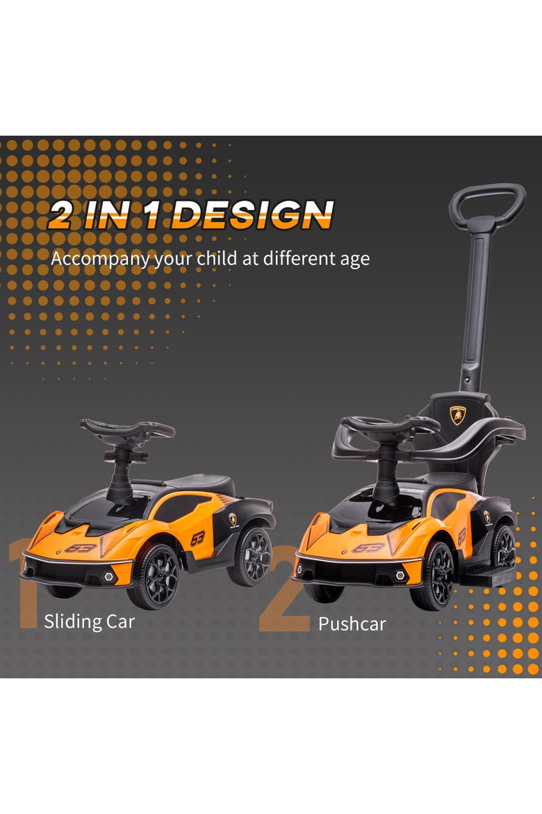 2-in-1 Kids Push Car with Horn, Engine Sound, Steering Wheel, Alternate, color, Orange