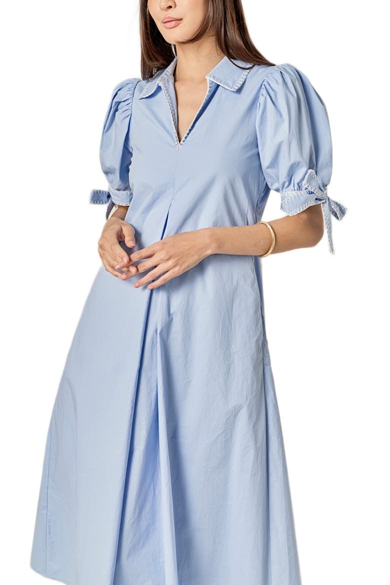 Contrast Stitch A-Line Midi Dress, Alternate, color, POWDER BLUE