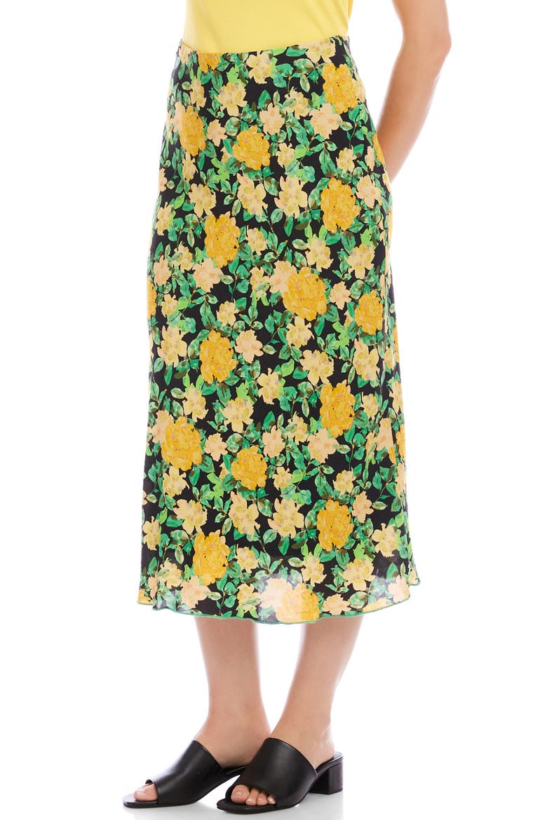 Floral Print Bias Cut Midi Skirt, Alternate, color, YELLOW FLORAL