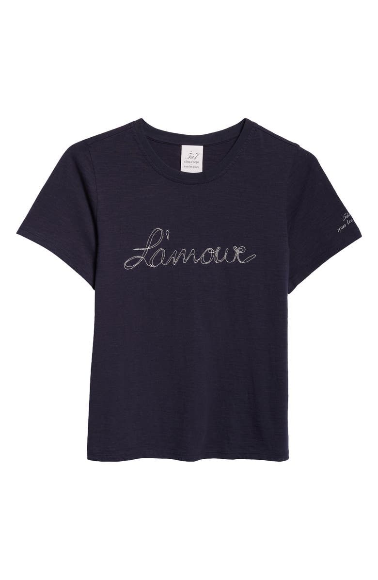 Cinq à Sept Silver Chain L'Amour Cotton T-Shirt, Alternate, color, Navy/White