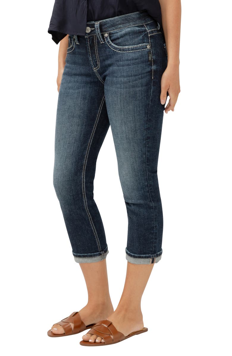 Silver Jeans Co. Suki Curvy Mid Rise Capri Jeans, Alternate, color, Indigo