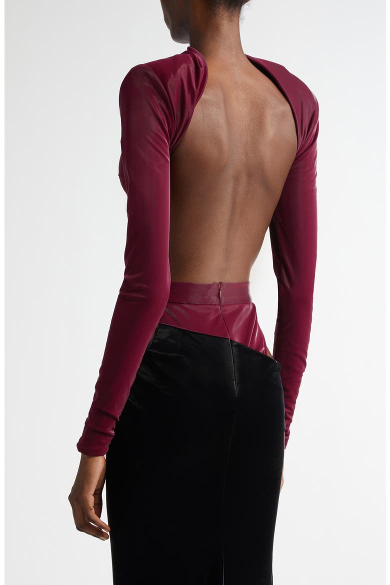 Portrait Neck Faux Leather Bolero, Alternate, color, OXBLOOD