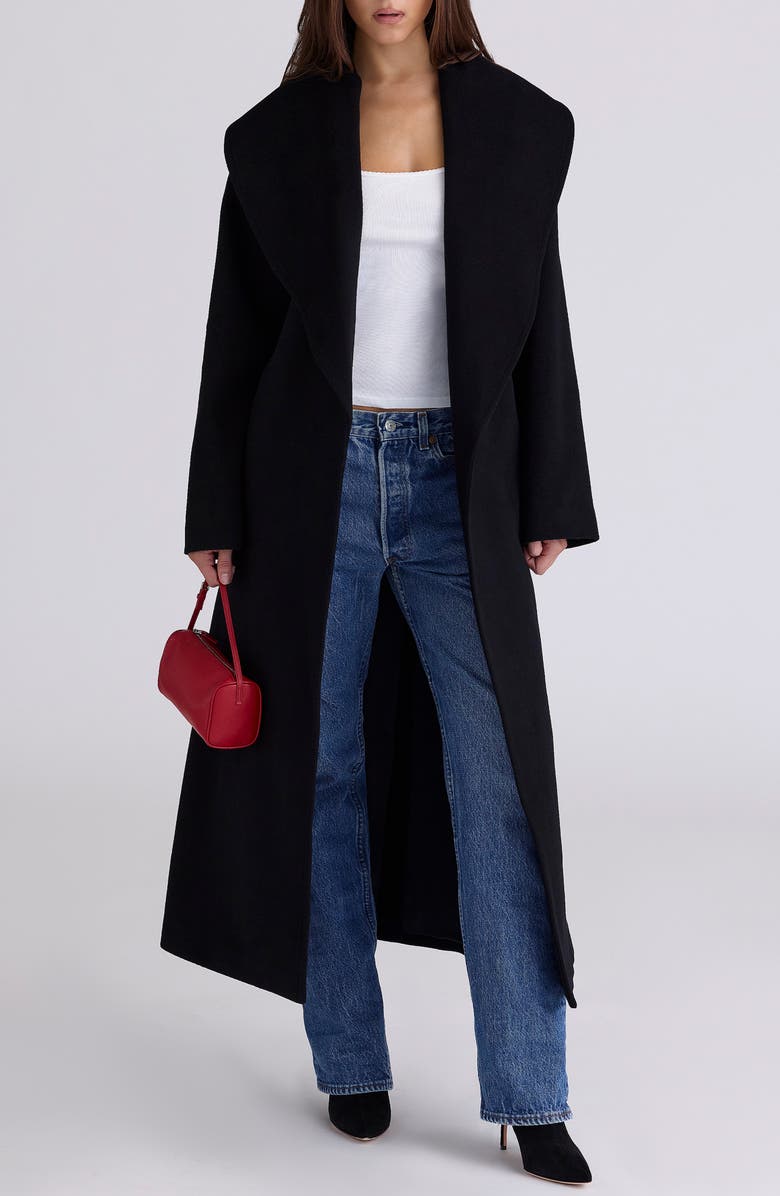 HOUSE OF CB Cocoon Wool Blend Shawl Collar Coat, Main, color, Black