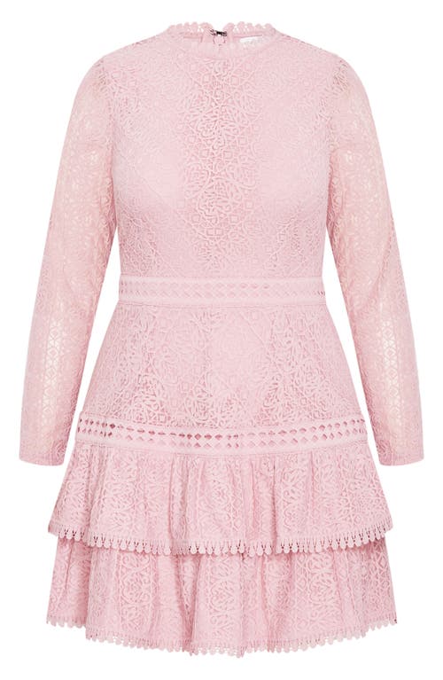 City Chic Gabriella Long Sleeve Lace Minidress In Pink