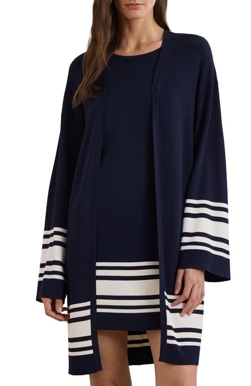 Ralph Lauren Two-tone Cap-sleeve Shift Sweater Dress In Refined Navy/white