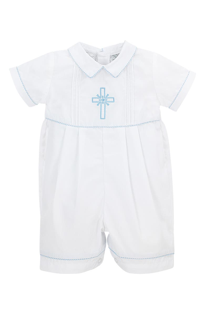Carriage Boutique Embroidered Christening Romper & Bonnet Set, Alternate, color, White