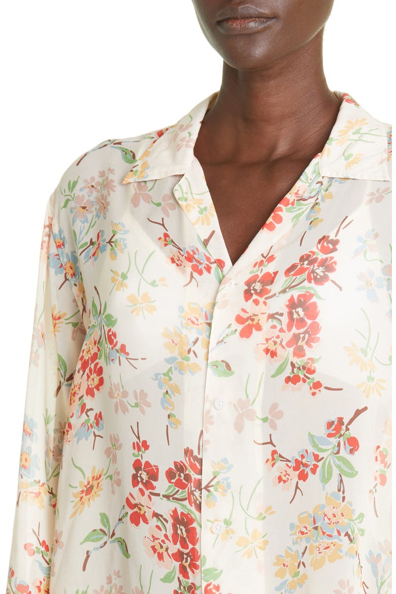 Flowering Crabapple Sheer Long Sleeve Silk Button-Up Shirt, Alternate, color, MULTI