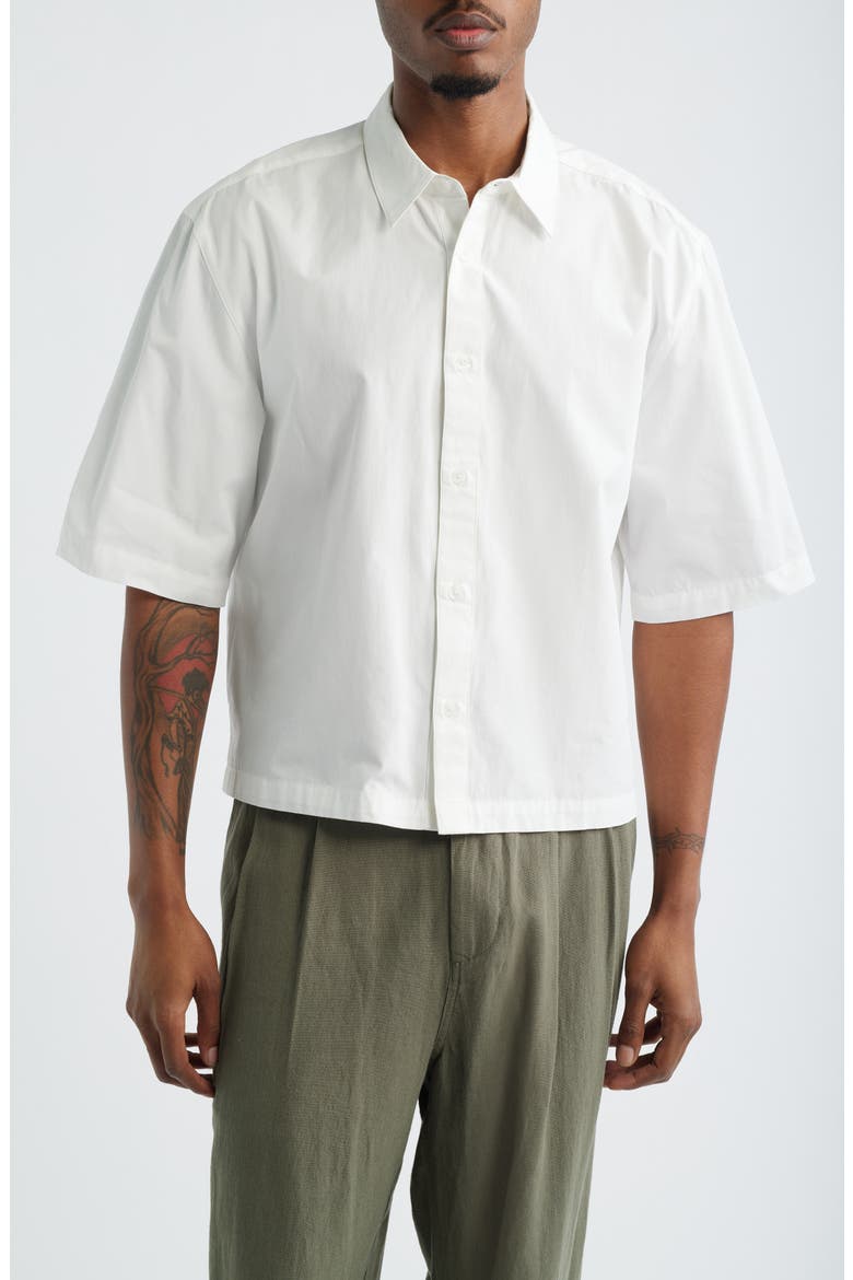 Crop Short Sleeve Cotton Poplin Button-Up Shirt, Main, color, WHITE