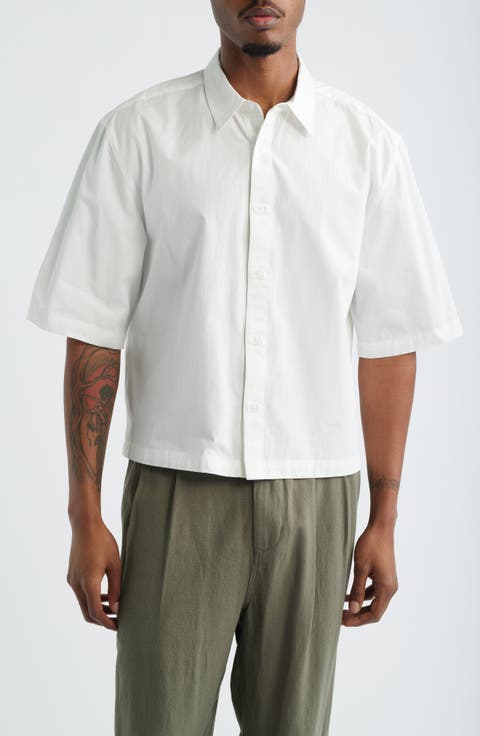 Crop Short Sleeve Cotton Poplin Button-Up Shirt