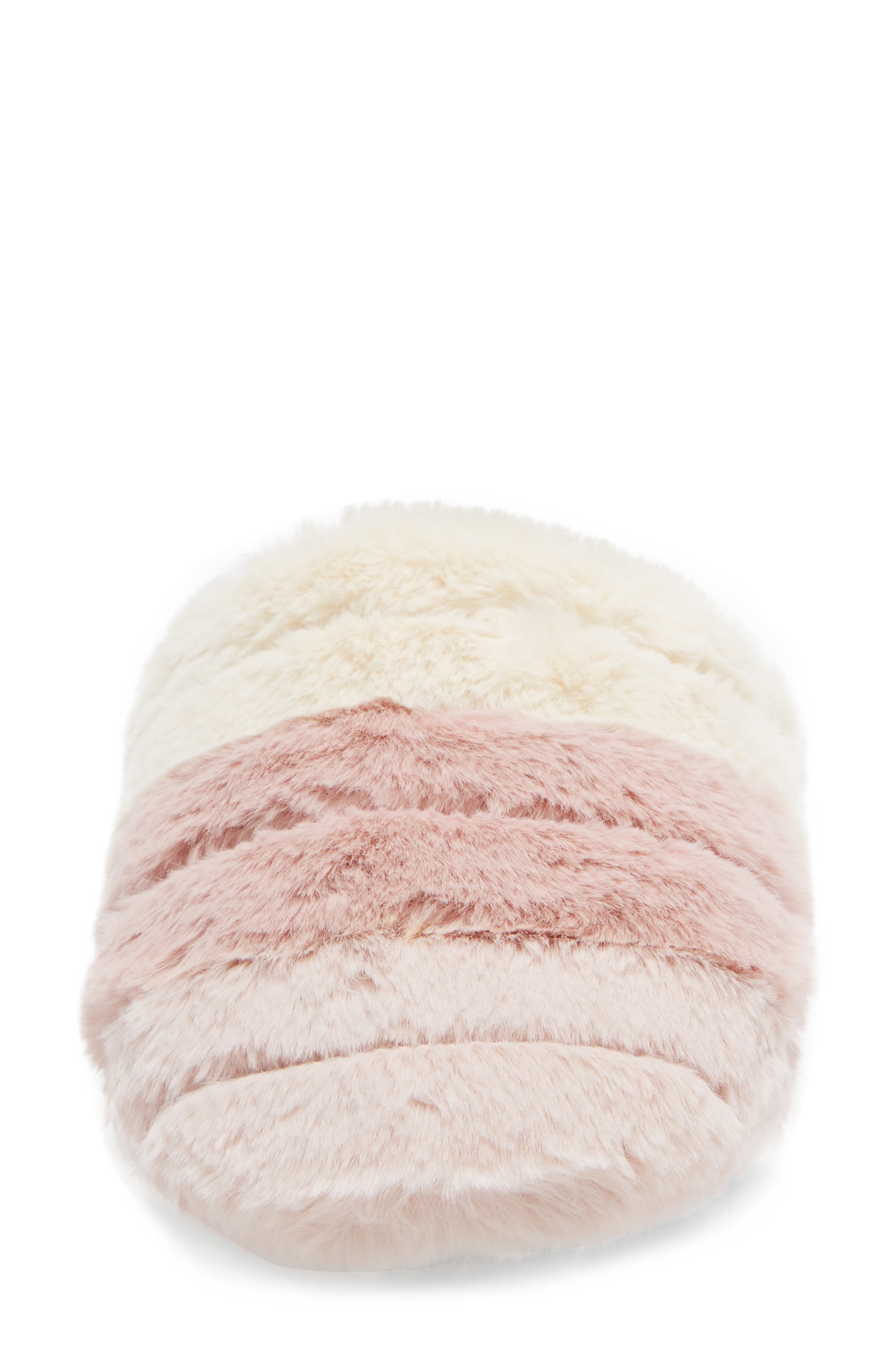 Recycled Faux Fur Quilted Scuff Slippers, Alternate, color, DUSTY BLUSH MULTI
